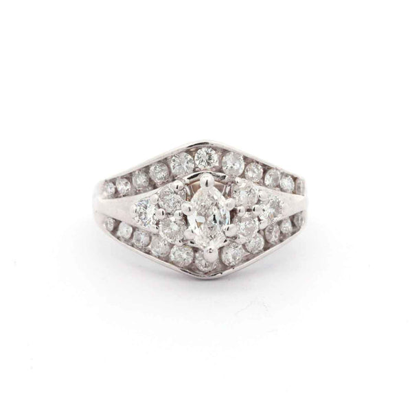14K White Gold Marquise Diamond ~0.50 Ctw  And Round ~1.60ctw Diamond  Wedding Ring