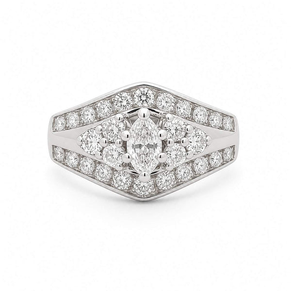 14kt White Gold Marquise & Round Diamond Ring