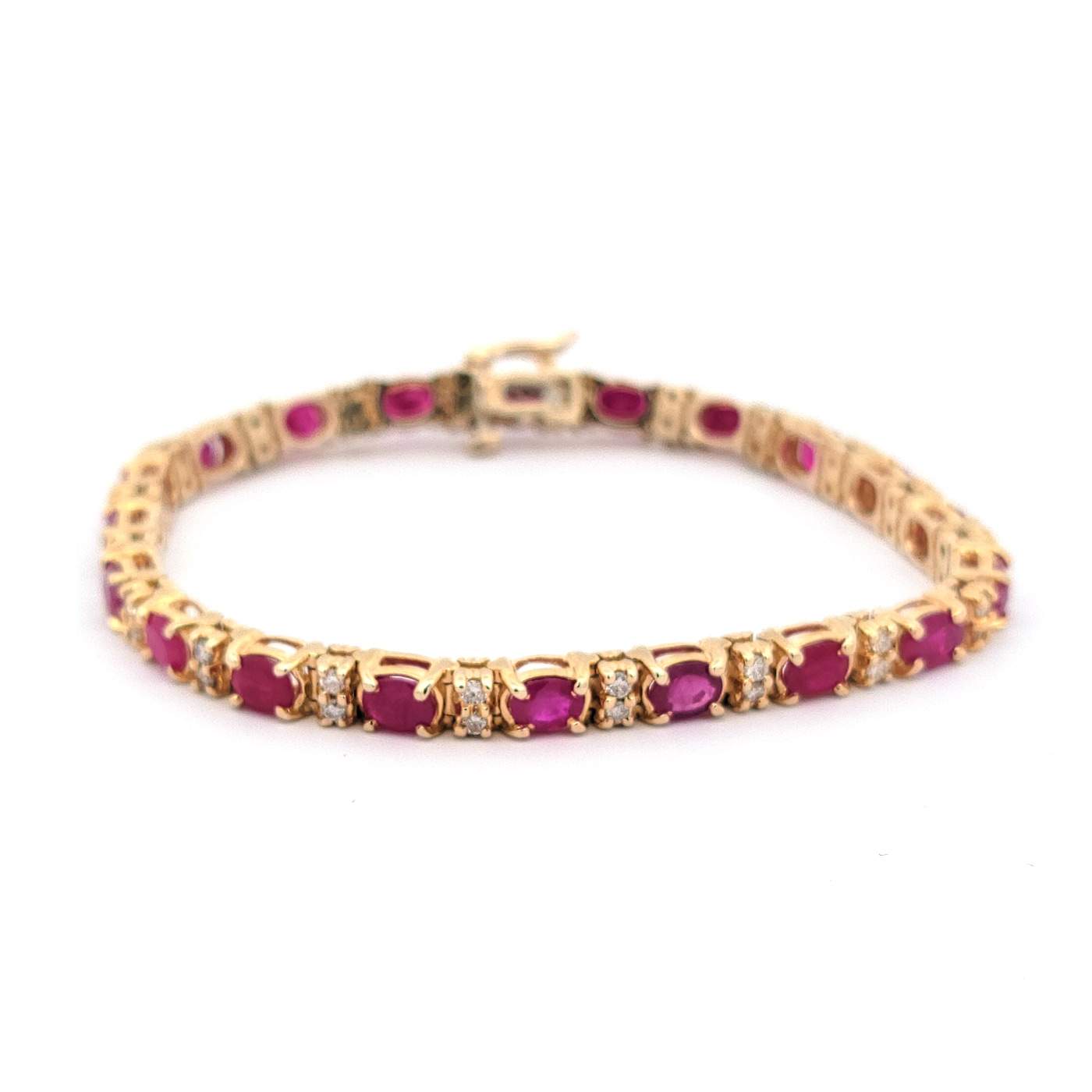 14K Yellow Gold ~0.80 ctw Diamond And ~7ctw Ruby Line Bracelet
