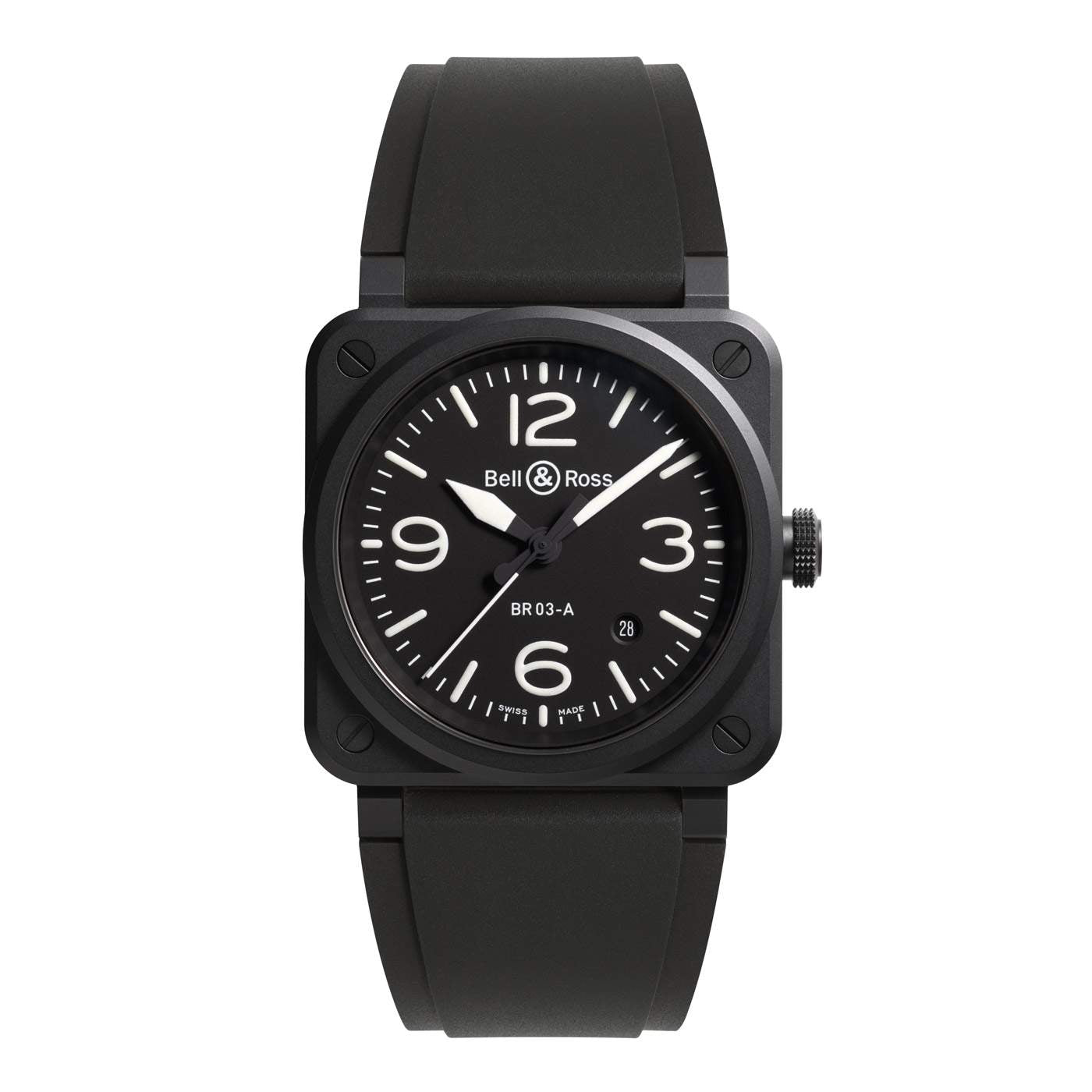 Bell & Ross Auto Black Mat  Ceramic Case Black Dial On Black Rubber Strap