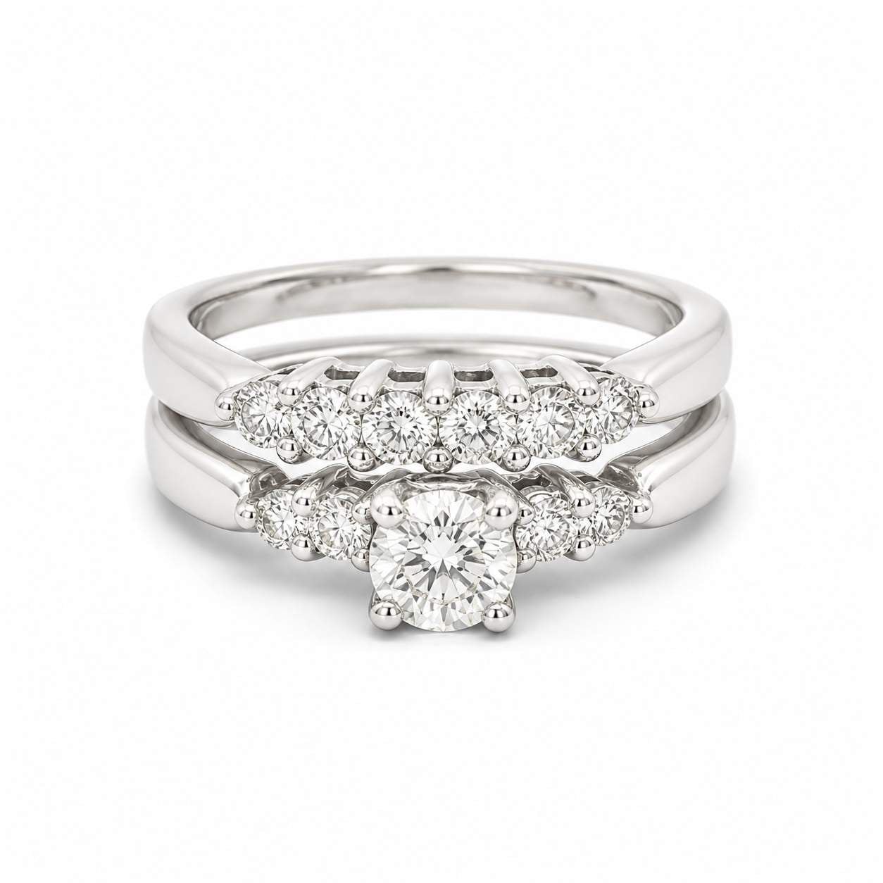 14K White Gold ~1.15ctw Diamond And 10 Dia=~0.45ctw  And 10 Dia =~0.70ctw Engagement Set Bands.