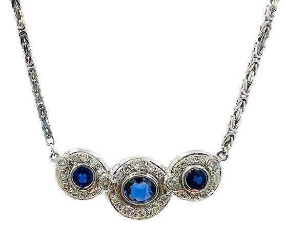 14kt & 18kt White Gold Sapphire and Diamond Necklace