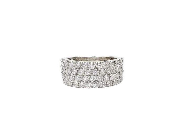 14K White Gold 4 Row Round Diamond Band