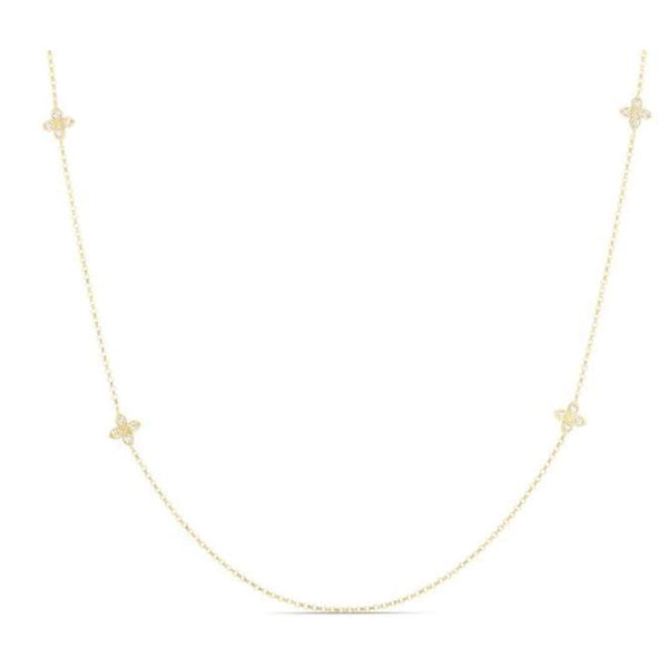 Roberto Coin 18K Yellow Gold Love By The Inch 10 Station ~0.49ctw Diamond Flower Link, Long Necklace 33"