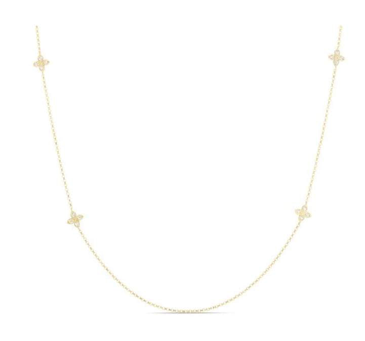 Roberto Coin Love by the Inch 18kt Yellow Gold Diamond Flower Necklace