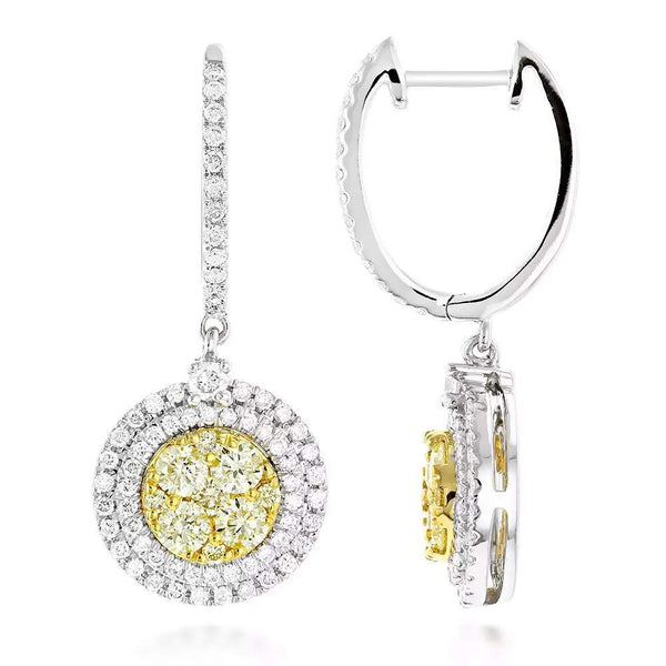 14kt Two-Tone Gold 1.77ct Diamond Double Halo Drop Earrings