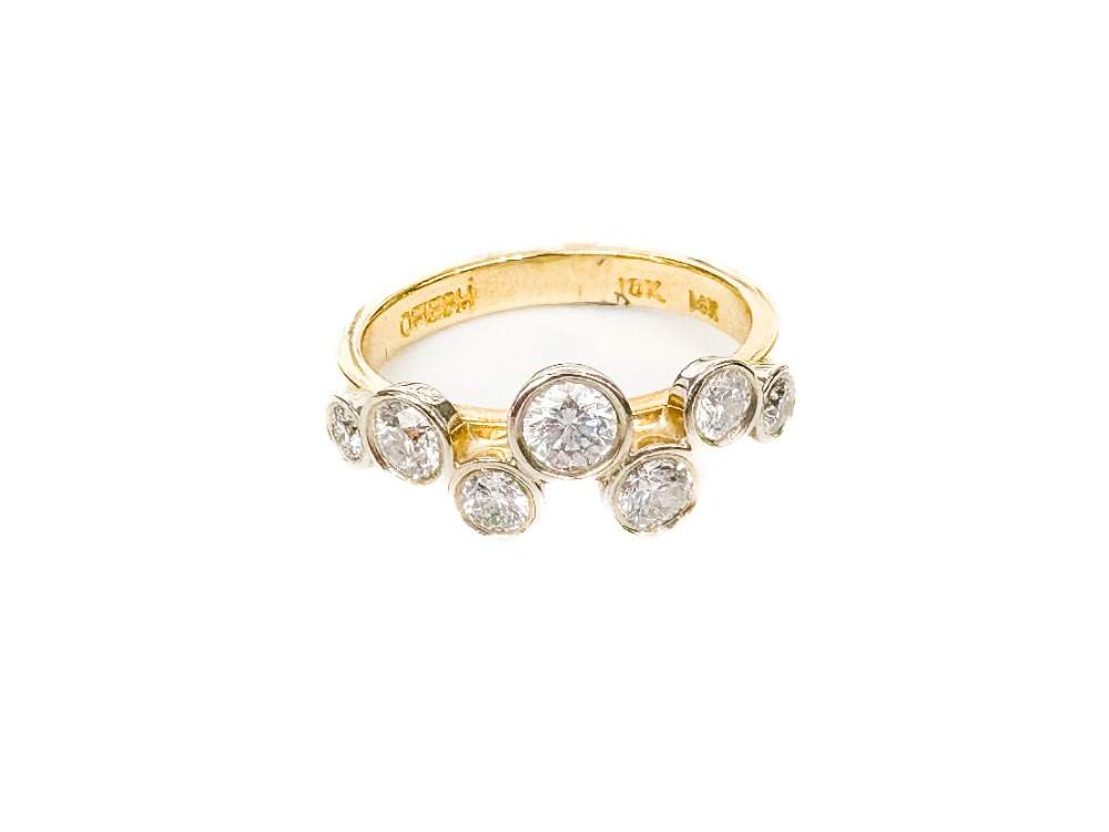 18K Ring, 14K Bezels, Yellow Gold Diamond Garland/Bubble Ring
