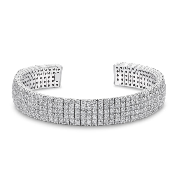 18K White Gold ~11.03 Ctw Diamond Cuff Bracelet