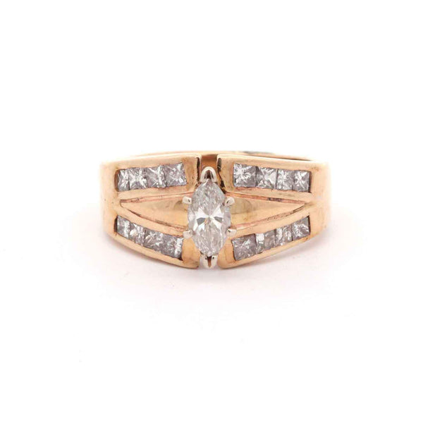 14kt Yellow Gold 1.26ct Marquise and Princess-Cut Diamond Ring