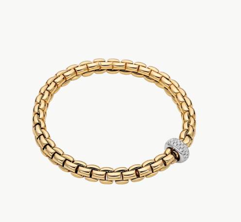 Fope 18K Yellow Gold EKA Flex'It Bracelet With Diamond Pave~0.37 Ctw