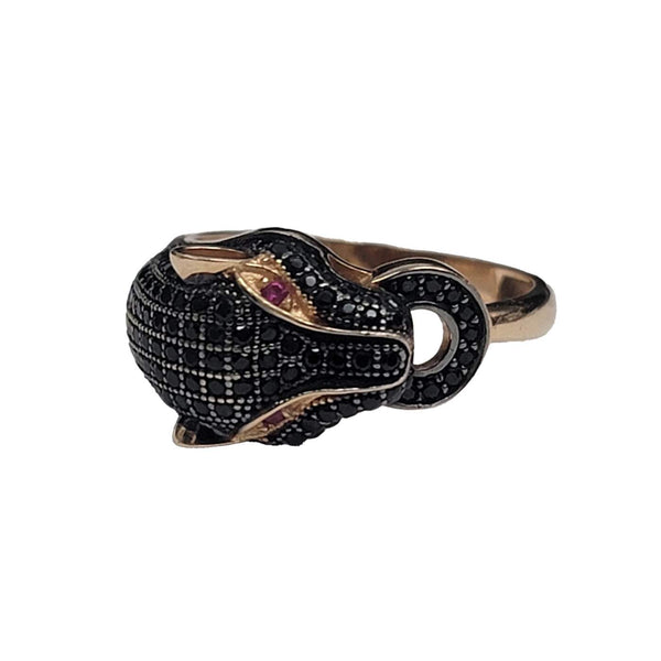 Designer GULAYLAR  Rose Gold Black ~0.75Ctw Diamond And Ruby Panther/Leopard Head Ring Provident Jewelery