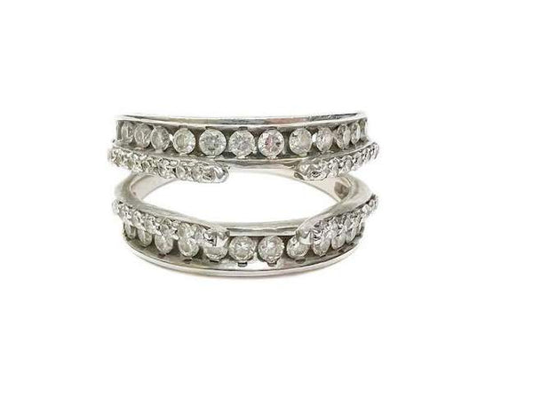 14K White Gold ~1.00 Ctw Round Diamond Ring Guard