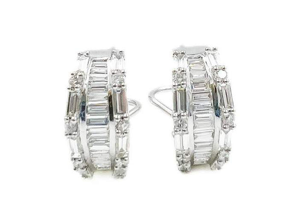 14kt White Gold 2.00ct Round and Baguette Diamond Earrings