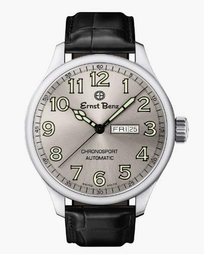 Ernst Benz Watch 47mm Chronosport Traditional Slate Dial Green Numerals Brushed Stainless Steel Exhibition Back With Sapphire Glass.  MODEL:GC10215