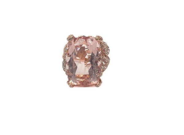 14K Rose Gold Morganite, Diamond And Pink Sapphire Bark Finish, Fashion Ring 96D= ~1.00 CTW 46 S= ~0.50 CTW