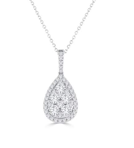 14K White Gold Pear Shape Diamond Halo Cluster Pendant With Diamond Bail Dia= ~0.77 ctw 18" Provident Jewelery