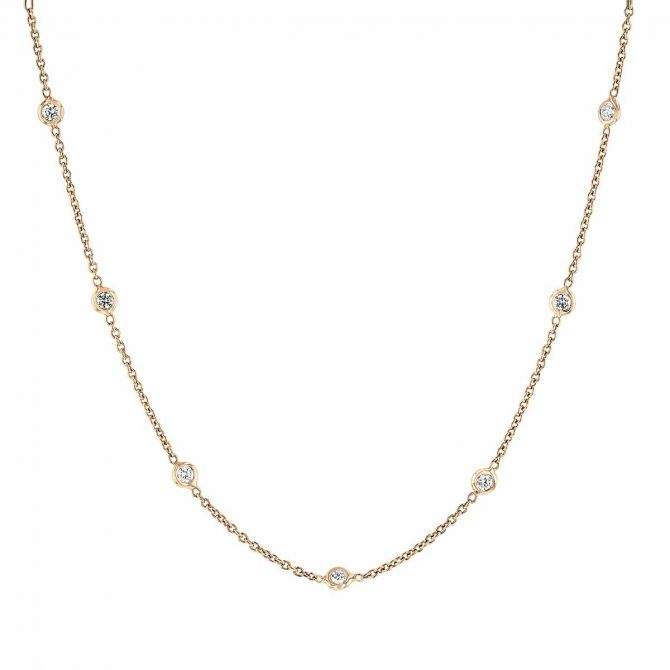 Roberto Coin 18K Yellow Gold  ~0.64ctw Diamond By The Inch 13 Station Necklace, 16". Exude Femininity But Layered The Necklace Creates A Fresh Look.