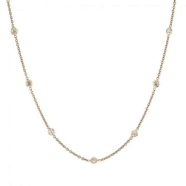 Roberto Coin 18K Yellow Gold  ~0.64ctw Diamond By The Inch 13 Station Necklace, 16". Exude Femininity But Layered The Necklace Creates A Fresh Look.