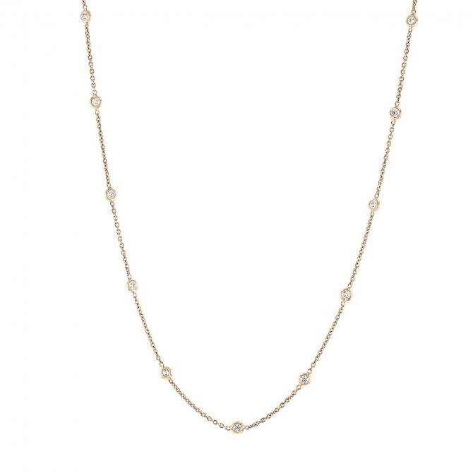 Roberto Coin 18K Yellow Gold  ~0.64ctw Diamond By The Inch 13 Station Necklace, 16". Exude Femininity But Layered The Necklace Creates A Fresh Look.
