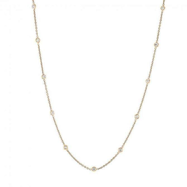 Roberto Coin 18K Yellow Gold  ~0.64ctw Diamond By The Inch 13 Station Necklace, 16". Exude Femininity But Layered The Necklace Creates A Fresh Look.
