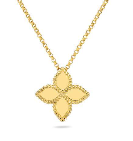 Roberto Coin 18K Yellow Gold Princess Flower Pendant Medium Approximately 10x10mm.Roberto Coin Represents The Material Shape Of The Most Romantic Side Of A Womans Imagination.
