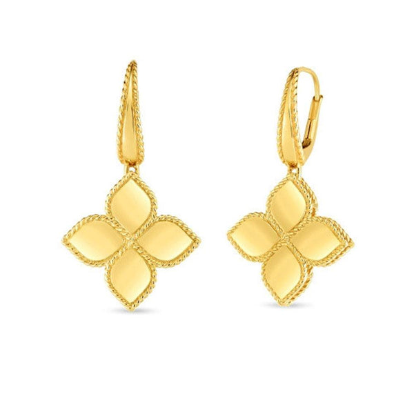 Roberto Coin 18K Yellow Gold Princess Flower Drop Earrings.  Large