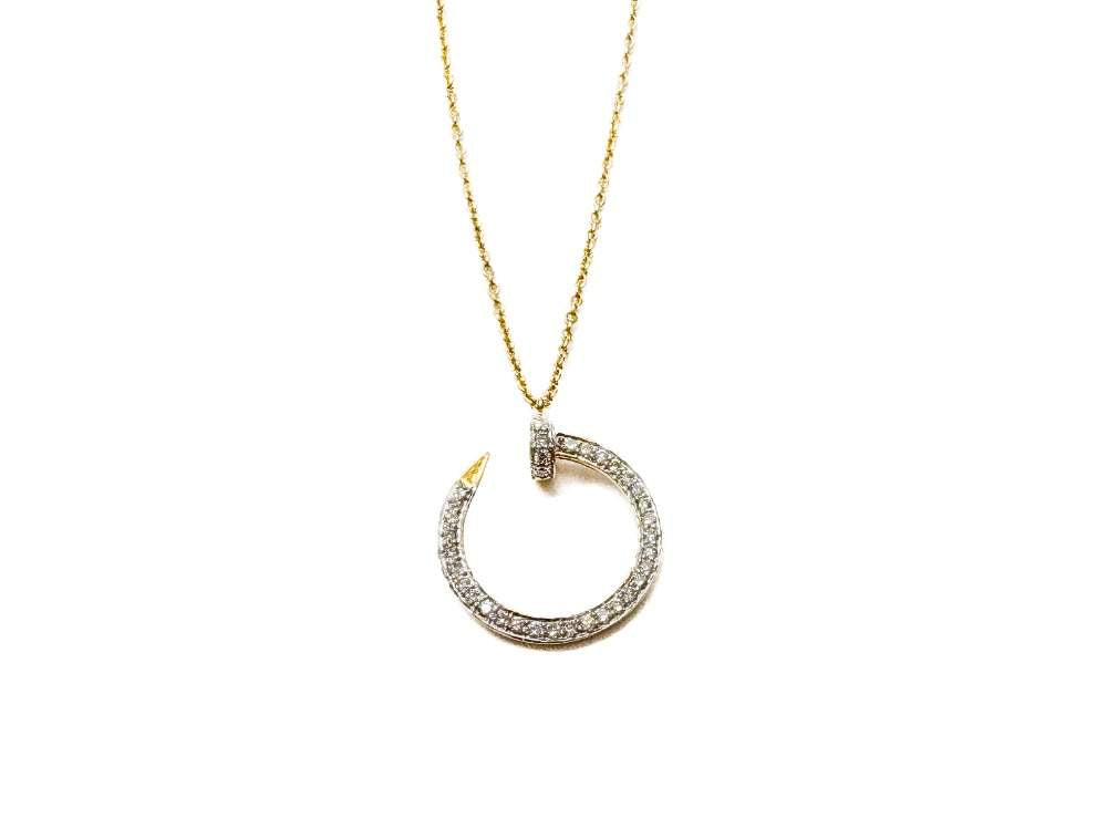 18kt Yellow Gold 0.44ct Diamond Circle Nail Pendant Necklace