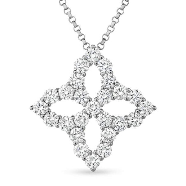 Roberto Coin 18K White Gold Princess Flower ~1.23 ctw Diamond Outline Large 18" Necklace
