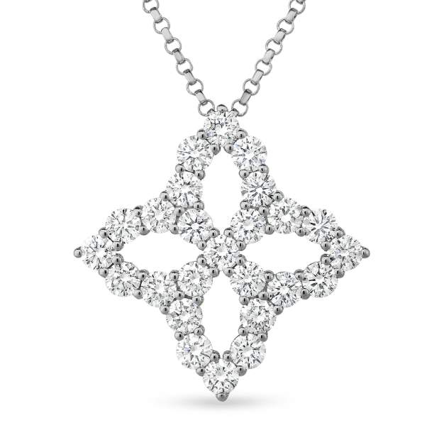 Roberto Coin Princess Flower 18kt White Gold 1.23ct Diamond Necklace