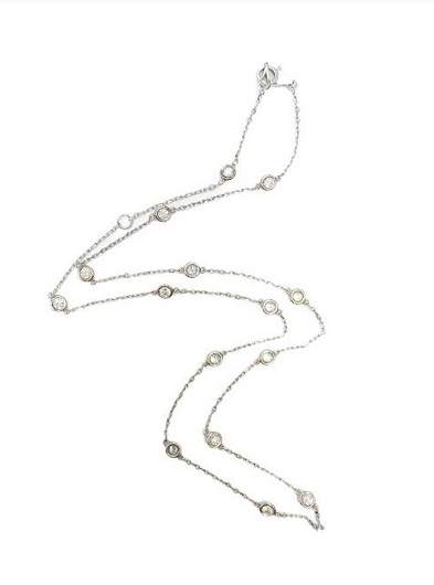 14kt White Gold Diamond Station Necklace