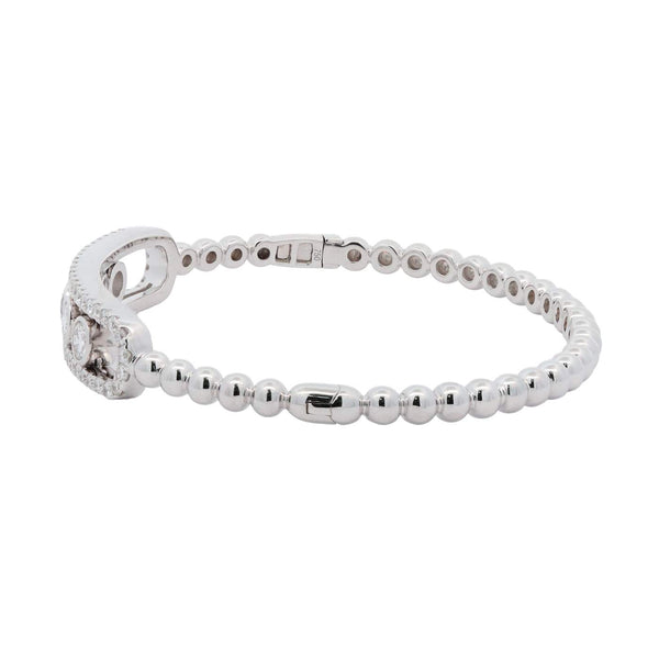 18K White Gold Diamond Ball Link Bracelet With Five Sliding Diamonds. 59 Diamond= ~2.25 Ctw
