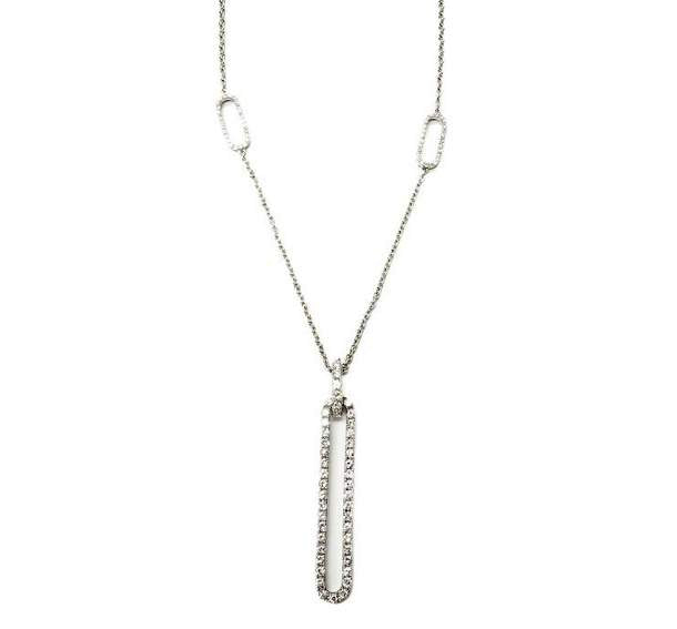 18kt White Gold Diamond Oval Station Pendant Necklace