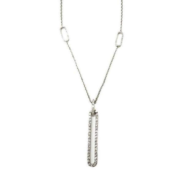 18kt White Gold Diamond Oval Station Pendant Necklace