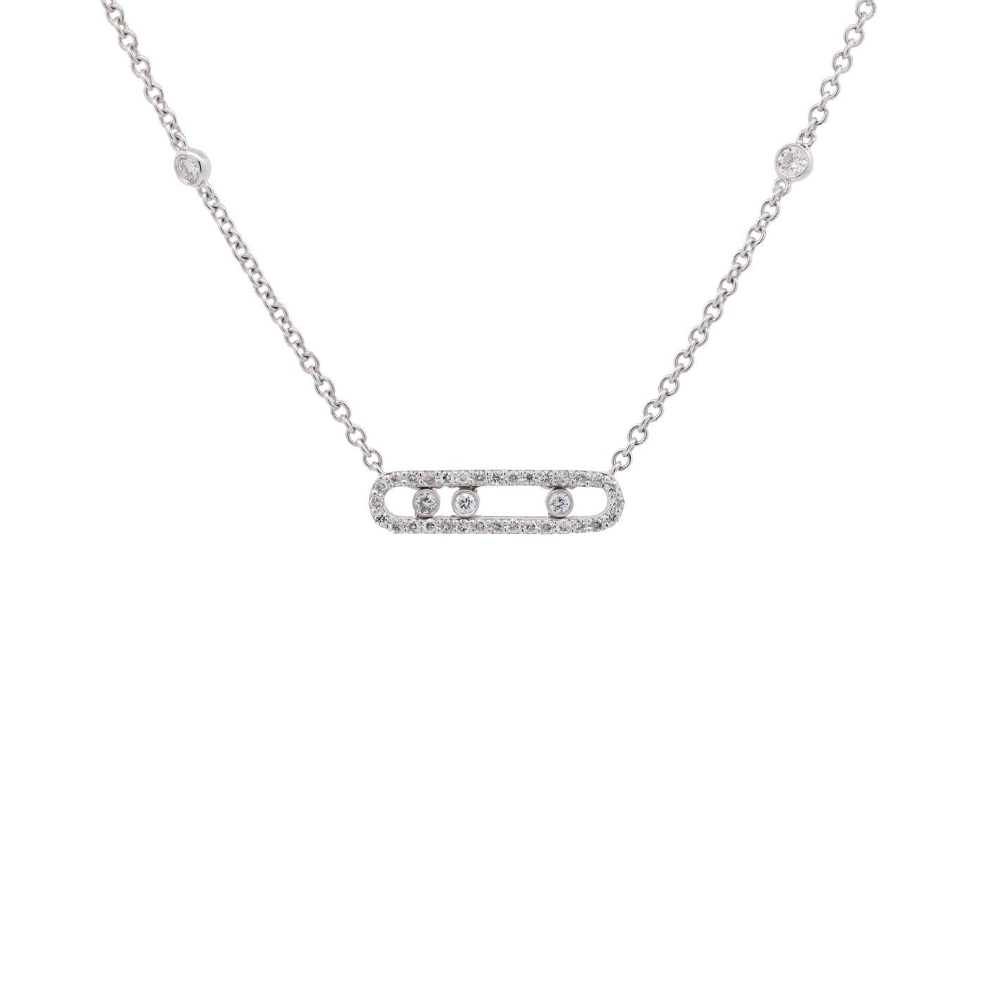 18K Yellow Gold Diamond 3 Slide Oval Necklace With 2 Diamond Station 18" 37 Dia = ~0.40ctw