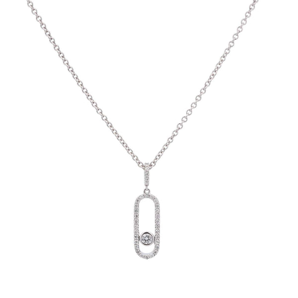 18K White Gold Diamond Oval Slide Bail Necklace 18" 34 Dia = ~0.32ctw Provident Jewelery