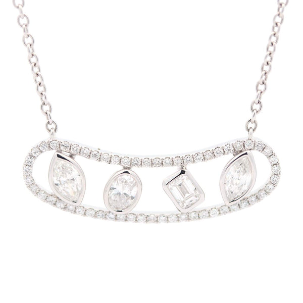 18K  18"White Gold Diamond Curved Oval Fancy Cut Diamond Bail Necklace Provident Jewelery