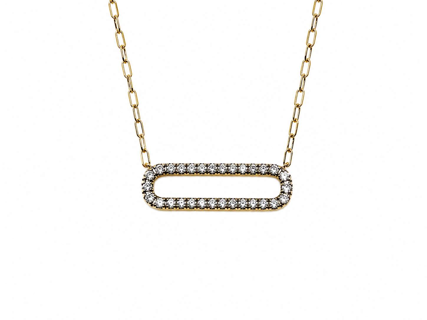 14kt Yellow Gold Diamond Oval Paperclip Necklace