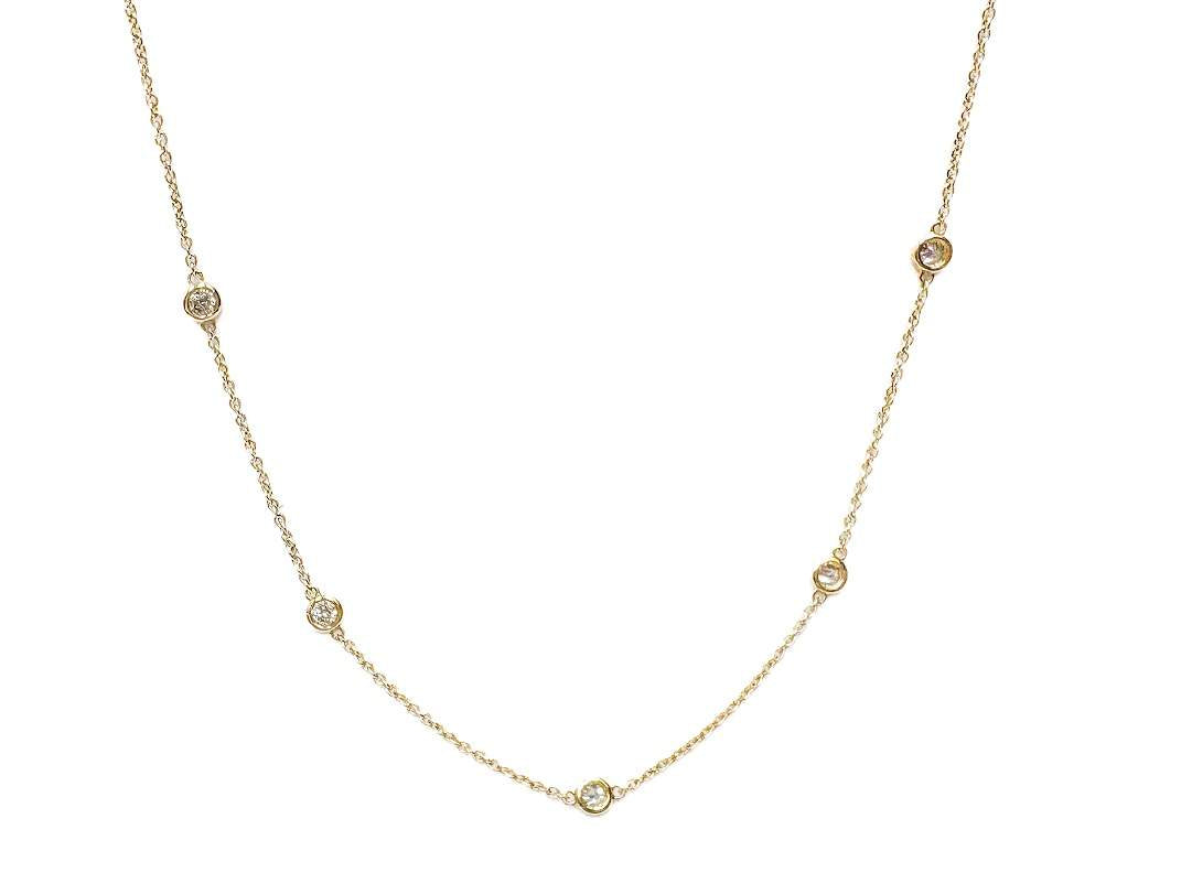 14K Yellow Gold ~.90ctw Diamond By The Inch 10 Station Necklace. 18"/16" Chain