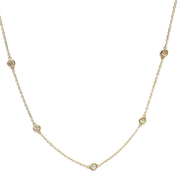 14K Yellow Gold ~.90ctw Diamond By The Inch 10 Station Necklace. 18"/16" Chain