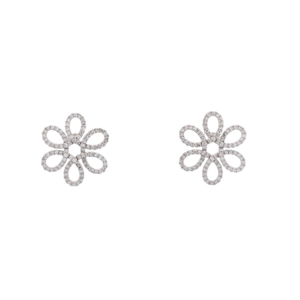 14kt White Gold Diamond Floral Stud Earrings