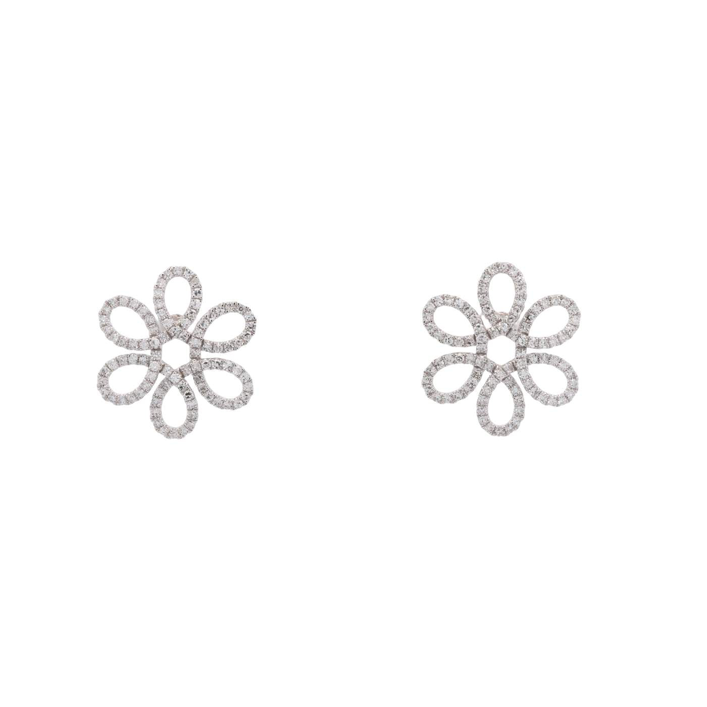 14K White Gold ~.93ctw Single Cut Diamond Spiral/Floral Studs Provident Jewelery