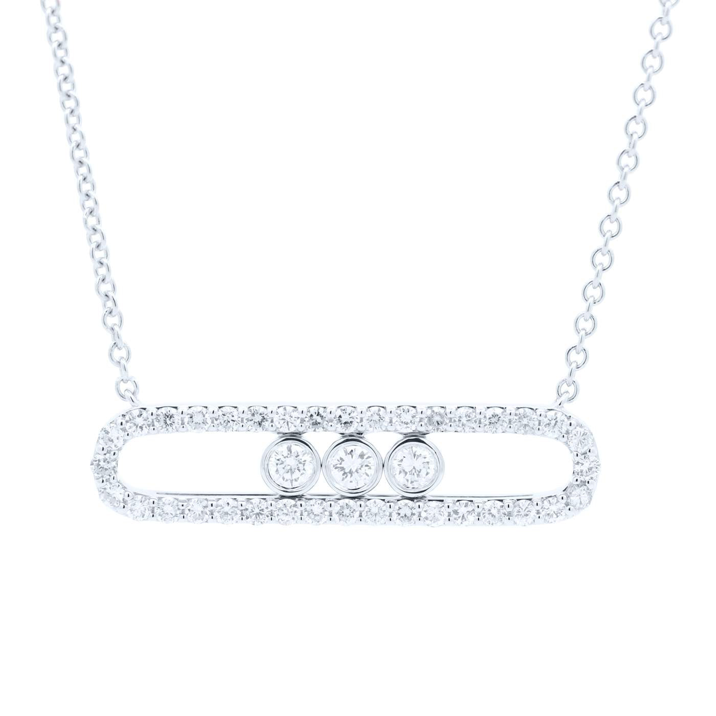 18K White Gold Slide Necklace 3 Sliding Diamonds Dia = ~1.00ctw 16" Provident Jewelery
