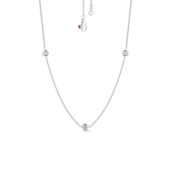 Roberto Coin 18K White Gold Diamond By The Inch 3 Station  ~0.15 Ctw Diamond Necklace 18"