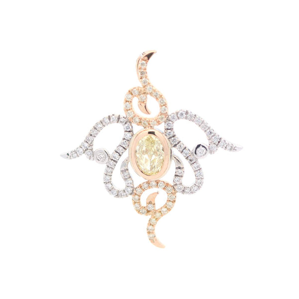 14K Yellow and White Gold  ~0.95Ctw Plus ~0.43Ctw Diamond Angel/Freeform Motif Oval Yellow ~0.52Ctw Diamond Pendant