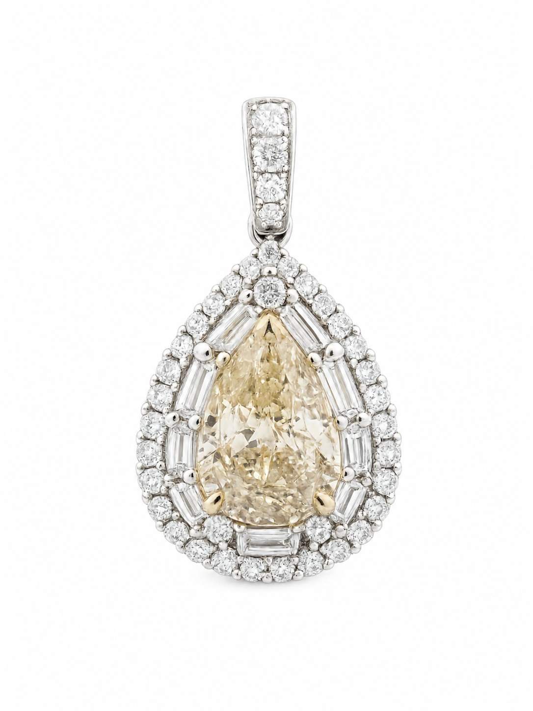 18kt Two-Tone Gold 7.50ct Yellow Pear-Shaped Diamond Halo Pendant
