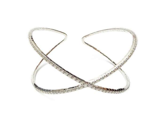 14kt White Gold Diamond X Open Bracelet