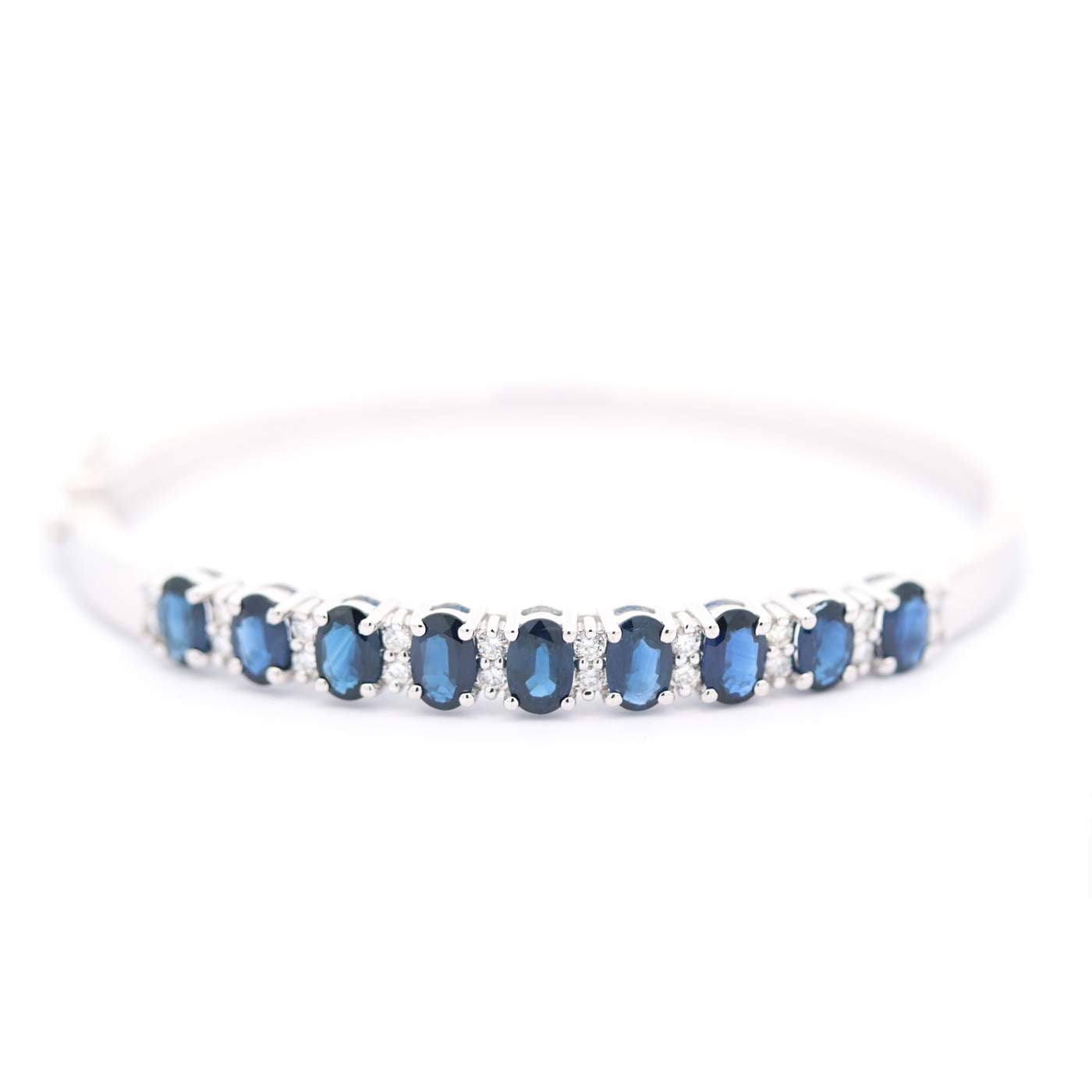 14K White Gold ~0.95Ctw Diamond And ~4.55Ctw Sapphire Bangle Bracelet Provident Jewelery