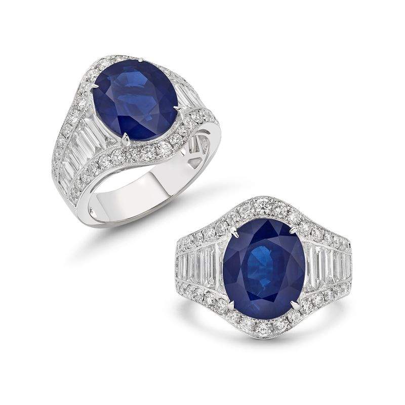 18K White Gold GIA Certified Oval 5.67ct Sapphire And ~2.64Ctw Diamond Ring Provident Jewelery