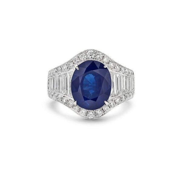 18K White Gold GIA Certified Oval 5.67ct Sapphire And ~2.64Ctw Diamond Ring Provident Jewelery