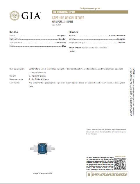 Platinum 3.02ct Emerald-Cut Sapphire and Diamond Three-Stone Ring